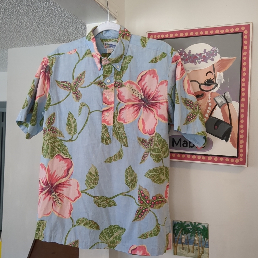 🔥 Vintage Reyn Spooner Popover Shirt  Sz L Tropical Floral Print Made In Hawaii